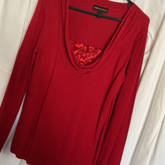 VGUC DANA BACHMAN Sz-M Vintage Red Christmas Top /w Draped & Sequined Neckline🎄 - Picture 4 of 16